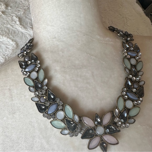 Gemstone Statement Necklace Reversible Gold Metal Chocker - Picture 6 of 13